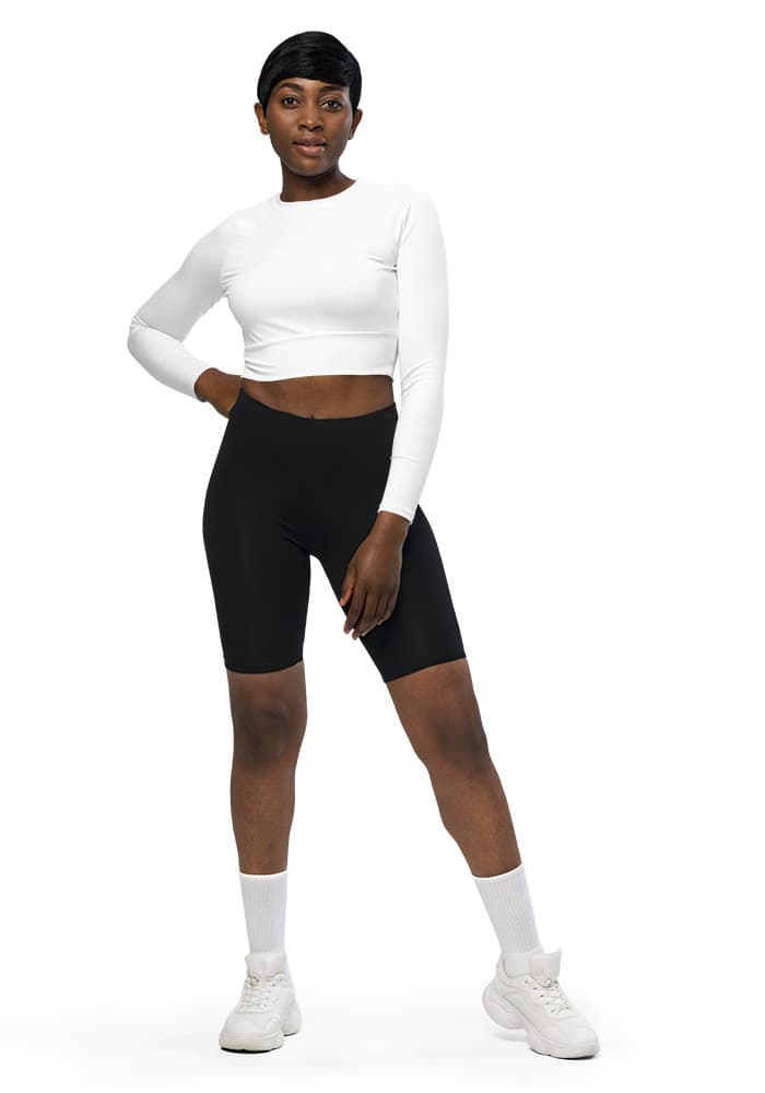 All-Over Print Long Sleeve Crop Top – White