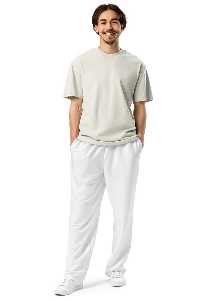 All-Over Print Unisex Wide-Leg Joggers – White